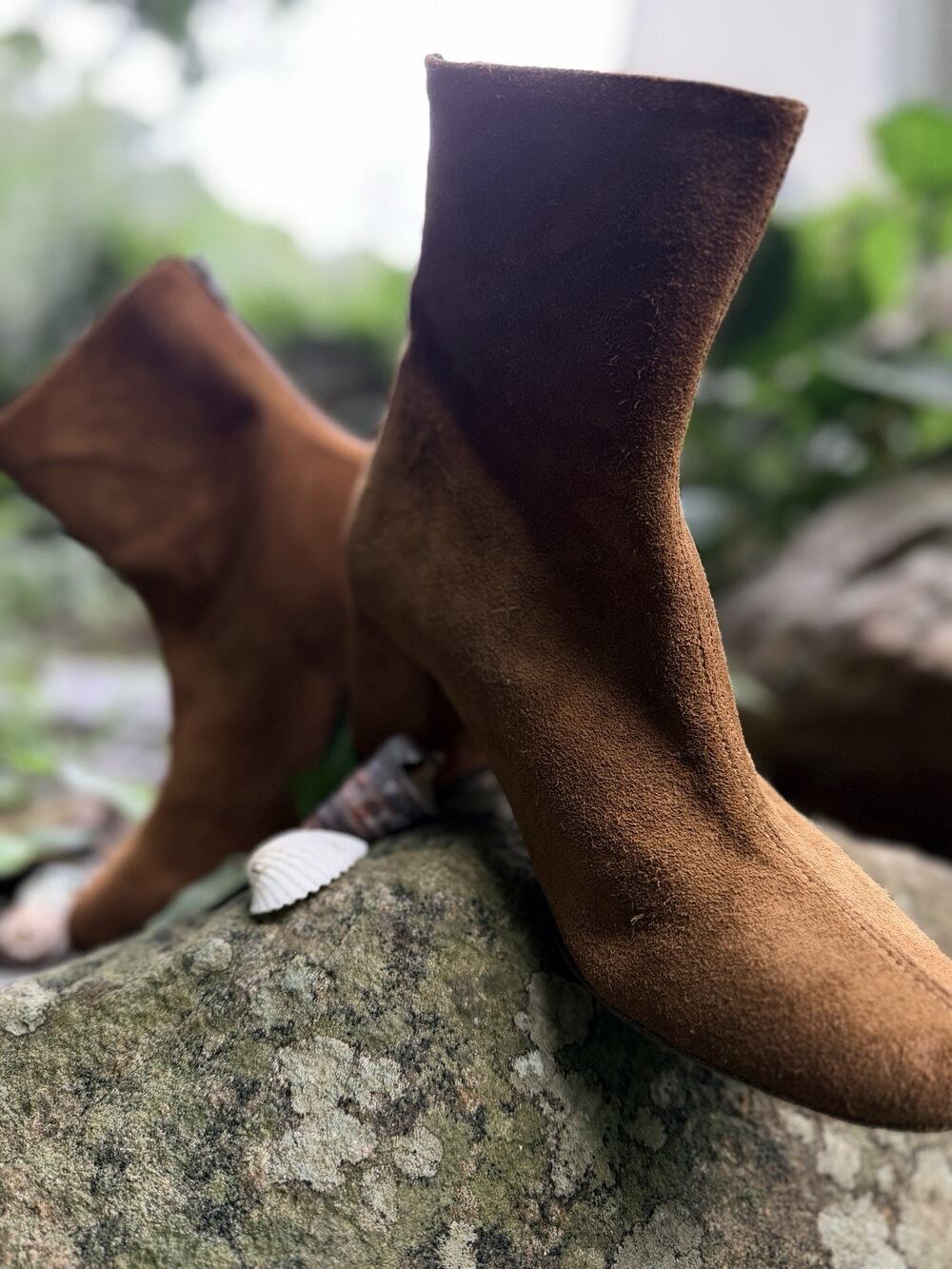 Free People Cecile Ankle Boots Tobacco Brown Suede Back Zip Block Heel Sz US 9